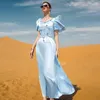 Etniska kläder muslimska mode kvinnor klänningar fjäderfjäril ärm Satin elegant vestidos dubai saudi araba kalkon islam femme