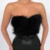 Women's Tanks Camis Gaono Womens Faux Fur Trim Rave Bandeau Crop Tops Off Shoulder Patchwork Back Zipper Feather Cami Vest Tank Tops Streetwear Y2302