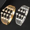 Bangle Trendy Luxury Stapelbar stor manschett för kvinnor Bröllop Full Cubic Zircon Crystal CZ Dubai Armband Party Jewelry 2023