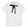Camiseta feminina moda feminina elegante gravata borboleta blusas brancas colarinho de chiffon camisa casual office ladies blusa verão para mulheres 230131