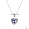 Pendant Necklaces Fashion Jewelry Hollow Out Heart Evil Eye Necklace Blue Eyes Drop Delivery Pendants Dhml7