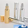 10ml Metal Silindiri Yatılabilir Şişe Uçucu Yağlar İçin UV Rollon Cam Şişeler Altın Gümüş Renkler