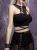 Women's Tanks Camis Goth Dark Mall Gothic Bandage Cut Out Tank Tops Grunge Fishnet Patchwork Buckle Sexy Crop Tops Sleeveless Bodycon Black Clothes Y2302