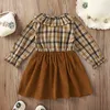 Meisjesjurken peuter kinderen babymeisjes herfst volle mouw plaid ruches patchwork knie-lengte jurk kinderen casual kleding 1-8y