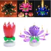 Dekorativa figurer föremål Roterande Happy Birthday Party Candle Singing Double Layer Musical Lotus Flower Cake Light Lamp Decoration Can