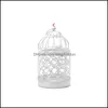Candle Holders Hollow Holder Metal White Tealight Candlestick Flower Pattern Birdcage Christmas Fairy Wedding Party Drop Delivery Ho Dhyk6
