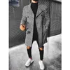 Mélange de laine pour hommes, vêtements à la mode, manteau à carreaux, Double boutonnage, revers mi-long, automne-hiver, 230201