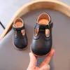 Flat Shoes Girls T Strap Leather Children Baby Kids Boys Casual Buckle Princess Embossing Non-slip Toddlers