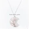 Charms Natural Crystal Crescent Moon Stone Life Hangers Rozen Quartz Draad Wrapped Trendy Sieraden maken Groothandel D Dhgarden Dhon1