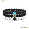 Perlenstränge Mode 8mm Schwarz Matte Perle Elastische Armbänder Naturstein Buddha Runde Armband Für Männer Frauen Yoga Schmuck Zugang Otxh5