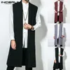 Men's Vests INCERUN Long Trench Sleeveless Cotton Solid Men Waistcoat Chinese Style Vintage Casual Cloak Outerwear Jackets L-5XL