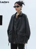 Womens Leather Faux Lautaro Spring Autumn Oversized Casual Waterproof Black Soft Pu Jacket Women with Drop Shoulder Long Sleeve Fashion 230131