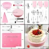 Ferramentas de pastelaria de cozimento 174pcs/conjunto rosa conjunto de bolo decorando sile tape Moldes de confeitaria saco de bolsa de stand gota de gotejamento home jardim dhihj