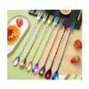 Flatware Sets Stainless Steel Spoon With Long Handle Round Shape Spoons Milk Mixing Stirring Cocktail Teaspoon Tableware Drop Delive Dh2Qa