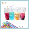 Other Drinkware 500Pcs Clear Drink Pouches Bags Zipper Standup Plastic Drinking Bag With St Holder Reclosable Heatproof For Beverage Ot3Kw