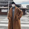 Herr ull blandar lammull stor förtjockad lång kappa mäns vinterpartikel stor storlek vadderad jacka Hong Kong -stil unisex varm vindbrytare 230201
