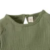 Girl's es Kids Baby Girls Spring Autumn Cotton Linen Long Sleeve Solid Solid Mound Dound Dould Lose Short Dress Green 9m-4T 0131