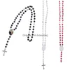 Pendentif Colliers Vintage Sublimation Blanc Croix Collier Femme Thermique Transter Abs Perles Po Cadre Rouge Violet Noir Blanc Pour Wome Dhzjx