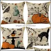 Pillow Case 2022 New Halloween Amazon Cross Border Linen Pumpkin Home Sofa Pillowcase Bedroom Cushion Drop Delivery Garden Textiles Dhqhb