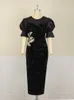 Plus size Dresses Elegant Shiny Evening Dress Women Autumn Party Long Gown Puff Sleeve Sequins Even Robe Femme Black Off Shoulder Formal Vestido 230201