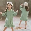 女の子の学校のファッションの子供用服の子供用シャツESカジュアルピーターパンパンカラーの女の赤ちゃんドレス0131