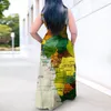 Sıradan Elbiseler Yeşil Büyük Boyut 5xl Kadın Haritası Baskı Kolsuz Yaku Gömlek Uzun Elbise V Yağ Büyük Salıncak Etekler Seksi Takımlar Kayma Hem