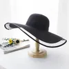 Wide Brim Hats Super 15CM Solid Black Belt Straw Fashion Lady Beach Sand Ultraviolet-Proof Nylon Lace Sunshade Caps