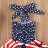 Flickaklänningar självständighetsdagen outfit småbarn baby flickor ruffle klänning 4 juli American flagga stripstjärnor tryck halter suspender mini