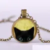 Kolye Kolyeler Moda Takı Vintage Zaman Gem Cabochon Kara Kedi Kolye Damla Teslimat Serideler DHWHP