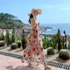 Casual Dresses Japanese Beach Style Fairy Dress Womens Elegant Floral Chiffon Sling Backless Summer Sweet Fashion V-Neck 2023