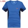 Men's T Shirts L-8XL Quick Dry Letter Solid Cotton Fitness Gyms Shirt Men Big Size Blue Slim Printed Fashion Casual Summer Short Sleeve W41