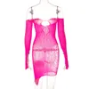 Fashion Women Party Dresses Long Sleeve Off Shoulder Sexy Hollow Out See-through Bodycon Club Irregular Mini Dress