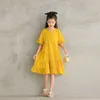 Girl's Es Kids Cute 2022 Girls Spring Summer 100% Cotton Ruffles Teen Dress Barn Baby Clothes Yellow Ruched #6294 0131