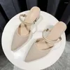 Sandals Women Cloth High Heels Pointed Toe Slip On Fashion Slippers Summer Lux Slides Baotou Low Slipers Zapatos De Mujer 2023