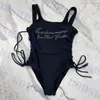 Costume da bagno sexy con strass per bikini con fasciatura sexy per donna Costume da bagno intero nero classico