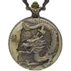 Pocket Watches Vintage Chinese Dragon Pendant Chain Quartz Watch Mens Chic Style Bronze Fob With Gift Reloj De Bolsillo