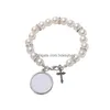 Charm Bracelets Fashion Sublimation Blank Diy Round Beaded Cross Bracelet Transfer Printing Love Mens For Woman Thanksgiving Valenti Dha3V