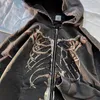 Kurtki damskie szkieletowe szkielet z kapturem Kobiety gotycki zamek błyskawiczny kieszonkowy bluzy z kapturem Kobieta swobodna kurtka streetwear harajuku płaszcze 230131