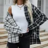 Chemisiers pour femmes Chemises Automne Chemise à manches longues pour femmes Noir et blanc Couture à carreaux Cardigan à simple boutonnage Manteau pour femme Femme