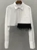 Camicette da donna Camicie da donna con top corti in piuma Camicia a bottoni estivi in cotone bianco a maniche lunghe da donna sexy