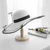 Wide Brim Hats Super 15CM Solid Black Belt Straw Fashion Lady Beach Sand Ultraviolet-Proof Nylon Lace Sunshade Caps