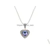 Pendant Necklaces Fashion Jewelry Hollow Out Heart Evil Eye Necklace Blue Eyes Drop Delivery Pendants Dhml7