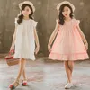 Girl's Summer Girl Ruffle Dress Teens Kids Cotton Linen Vintage Dresses Big Loose Princess Party Frocks Girls Vestidos Ålder 3-14 0131