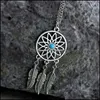 Pendant Necklaces Fashion Dream Catcher Leaves Necklace Antique Sier Color Alloy Long Chain For Women Girl Jewelry Gifts Drop Delive Otfnl