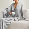 Survêtements pour femmes Automne Hiver Satin Soie Vêtements de Nuit Femmes Élégantes Lâche Manches Longues Coupe Basse Sexy Pyjama Femme Survêtement Deux Pièces Ensembles 230131