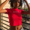 Camiseta feminina Aesthetic Summer Crop Top Shirt Women Mood Kiss Letter Print Tight Red T-shirt emo Slim Fit Tops Tees Roupas femininas 0201