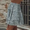 Spódnice Kobiety Summer Casual Bohe High talia Ruffled Floral Print Beach Krótka spódnica biała nad kolanem mini suknia balowa