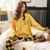 Damen-Nachtwäsche, Pyjama aus reiner Baumwolle, Damen-Frühlings- und Herbst-Modelle, langärmelig, Heimservice, einfacher lockerer Freizeitanzug, große Größe 3XL