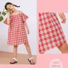 Robes d'été en coton pour filles, épaules dénudées, à carreaux, mignonnes, décontractées, nouvelle collection, #8611