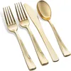 Disposable Dinnerware Gold Plastic Set Knives Forks Spoon Napkins Plates 150 PCS Rose For 25 Guest 230131